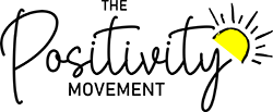 The Positivity Movement logo. The word Positivity is in a cursive font with a hand-drawn looking sun next to it